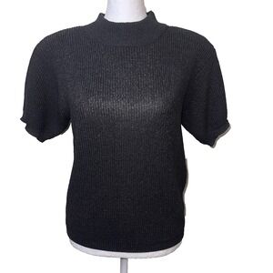 Vintage Gardy California Black Metallic Knit Mock Neck Sweater Top Small Shimmer